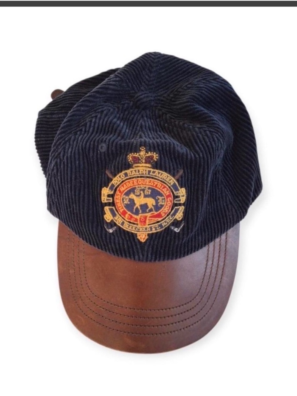 Ralph Lauren hard to find Navy Corduroy Cap with Brown Trim